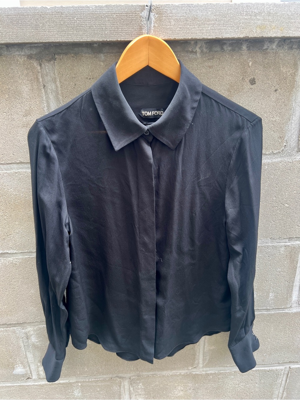 Tom Ford silk shirt with an elongated scarf collar.